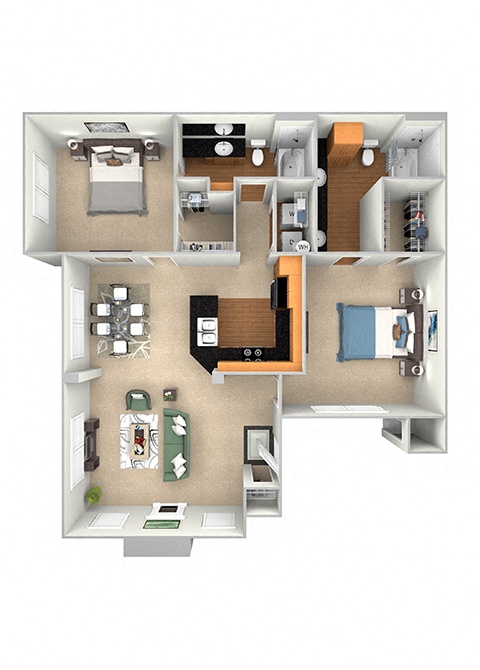 Floor plan for 2 beds, 2 baths, 1148 sqft